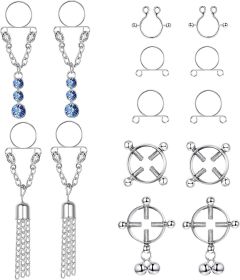5Pairs Fake Nipple Rings for Women Men Adjustable Shield Rings with Bell Surgical Nipple Clamp Rings Non Piercing Nipple Rings Dangles Clip On Fake Ni