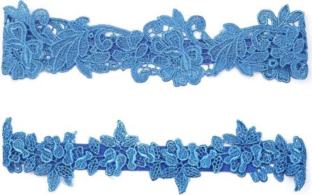 2Pcs Lace Garter Wedding Garters for Bride Flower Belt Design Bridal Garter Set Deep Blue
