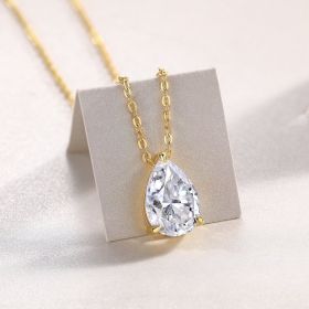 1Under The Moon - A Fashionable And Trendy Diamond Pendant Necklace Set With Pear-shaped Moissanite S925 Sterling Silver And Gold Plating Prohibi (Option: 2carat)
