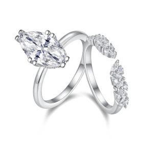 1Star Eyes - Fashionable Men And Women Ring And Ring Jewelry Set With Moissanite S925 Sterling Silver And Platinum-plated Diamond Prohibit Tk Sal (Option: Two pieces per set-No5)