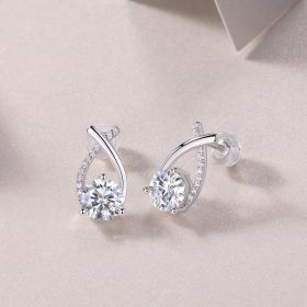 1Happy Encounter - Fashionable And Luxurious Diamond Jewelry Set With 1-carat Moissan Diamond S925 Sterling Silver And Platinum-plated Stud Earri (Option: 1carat)