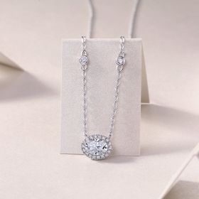 1White Summer Night - A Fashionable And Luxurious Diamond Jewelry Pendant Set With Egg-shaped Moissanite S925 Sterling Silver And Platinum Platin (Option: Including chain)