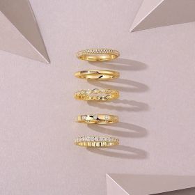 1Gold Ring - A Fashionable Men And Women Ring And Jewelry Piece Set With Moissanite S925 Sterling Silver And Gold-plated Diamonds Prohibit Tk Sal (Option: A set of five-No5)