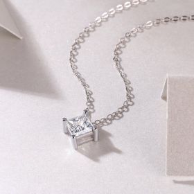 1Stay Together - A Fashionable And Luxurious Diamond Jewelry Pendant Set With Square Moissanite S925 Sterling Silver. Prohibit Tk Sales (Option: Including chain)