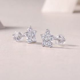 1Paris Flower - Fashionable And Luxurious Diamond Jewelry Set With Moissanite S925 Sterling Silver And Platinum-plated Stud Earrings Prohibit Tk (Option: A pair)