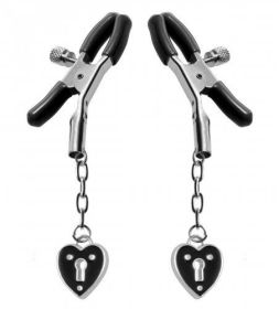 Charmed Heart Padlock Nipple Clamps Black (SKU: XRAE503)