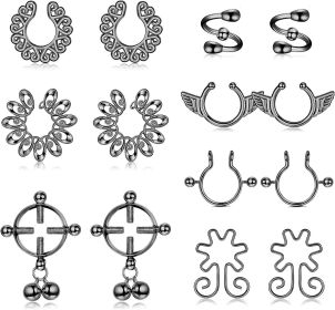 7 Pairs Fake Nipple Rings for Women Non Piercing Adjustable Nipple Clamps Cute Fake Nipplerings Faux Body Piercing Jewelry (default: default)