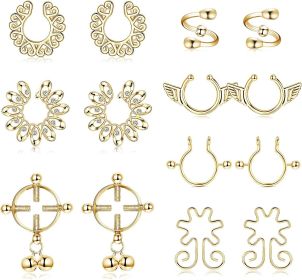 7 Pairs Fake Nipple Rings for Women Non Piercing Adjustable Nipple Clamps Cute Fake Nipplerings Faux Body Piercing (default: default)