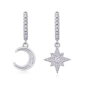 1Star And Moon Interdependent - Fashionable Earrings And Stud Jewelry Set With Moissanite S925 Sterling Silver And Platinum-plated Diamonds Prohi (Option: A pair)